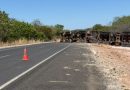 Carreta tomba na BR-135 e interdita parcialmente rodovia no Sul do Piauí
